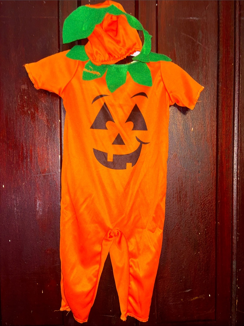 Source Unknown Orange Pumpkin Halloween Costume with Green Leaf Hood